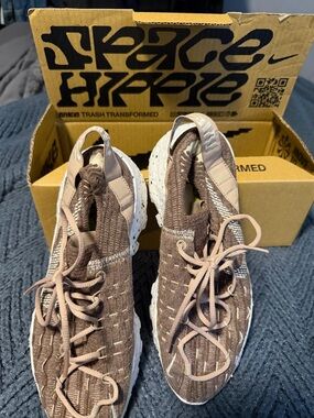 Nike Brown Knit Space Hippie-Inspired Sneakers with Tan Accents